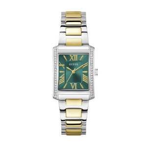 GUESS Women’s Bonnie Quartz Green Roman Numeral Dial Silver-Tone Stainless Steel Two-Tone Bracelet 27mm Watch GW0874L2