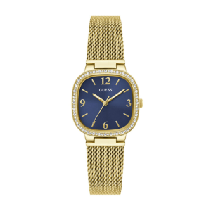 GUESS Women’s Tapestry Quartz Navy Blue Dial Gold-Tone Stainless Steel Crystal-Bezel Mesh Bracelet 32mm Watch GW0354L6