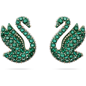 Swarovski Iconic Swan Stud Earrings Green & Rose Gold-Tone Plated 5650063