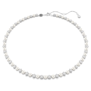 Swarovski Matrix Tennis Necklace with Crystal Pearls & Round-Cut Crystals, White Rhodium Plated 5689623