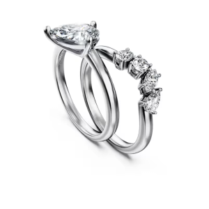 Swarovski Galaxy Diamond Ring Set of 2 White Gold with Pear & Mixed Cuts 5688854 - Image 3