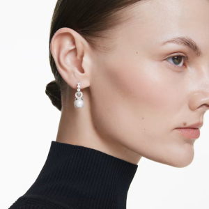 Swarovski Matrix Drop Earrings Crystal Pearl Round Cut White Rhodium Plated 5691716 - Image 5