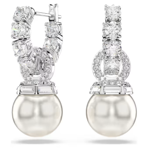 Swarovski Matrix Drop Earrings Crystal Pearl Round Cut White Rhodium Plated 5691716