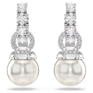 Alternative view of Swarovski Matrix Drop Earrings Crystal Pearl Round Cut White Rhodium Plated 5691716