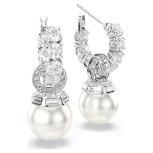Swarovski Matrix Drop Earrings Crystal Pearl Round Cut White Rhodium Plated 5691716 - Image 3