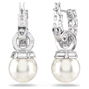 Swarovski Matrix Drop Earrings Crystal Pearl Round Cut White Rhodium Plated 5691716 - Image 4
