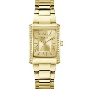 GUESS Women’s Bonnie Quartz Champagne Dial Gold-Tone Stainless Steel Crystal-Bezel 27mm Watch GW0874L4