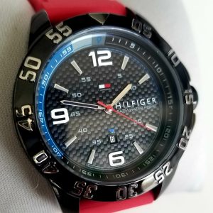 Tommy Hilfiger – Mens Watch Red Silicon Strap 49mm Black Dial- Original
