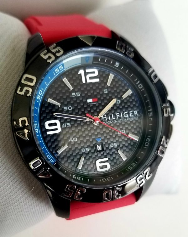 Tommy Hilfiger – Mens Watch Red Silicon Strap 49mm Black Dial- Original