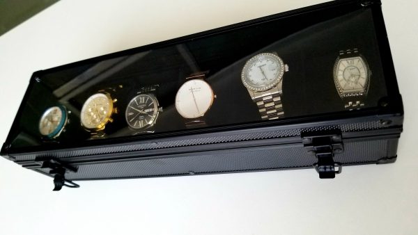 Elegant Watch Organiser - Aluminium and Stainless Steel - Black (6 Slots)