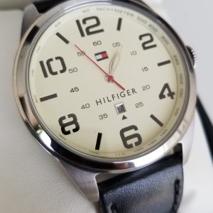 Tommy Hilfiger Men's 1791158 Analog Display Quartz Biege Dial Black Strap Watch