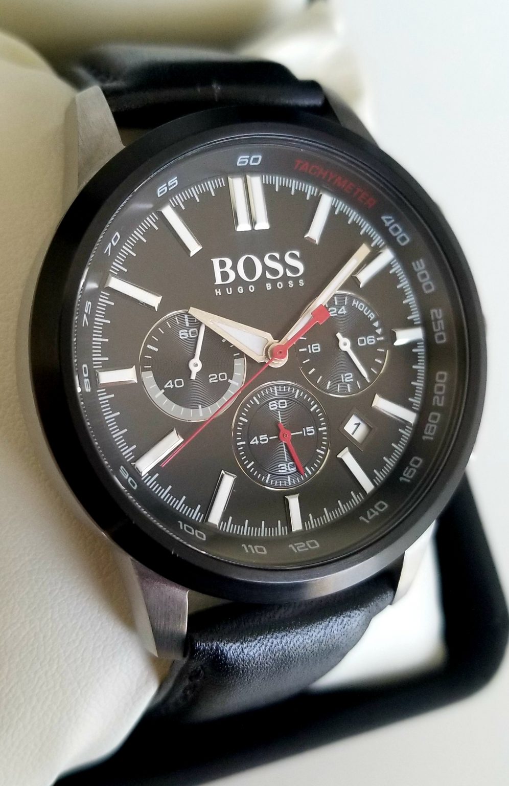 Hugo Boss Avery Chronograph Black Dial Black Leatherr Strap Watch for Men - 1514211