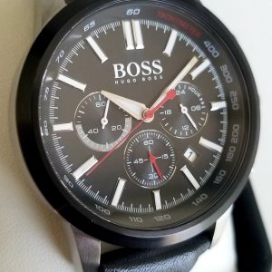 Hugo Boss Leather Strap Mens Watch - Black Dial Chronograph 1513191