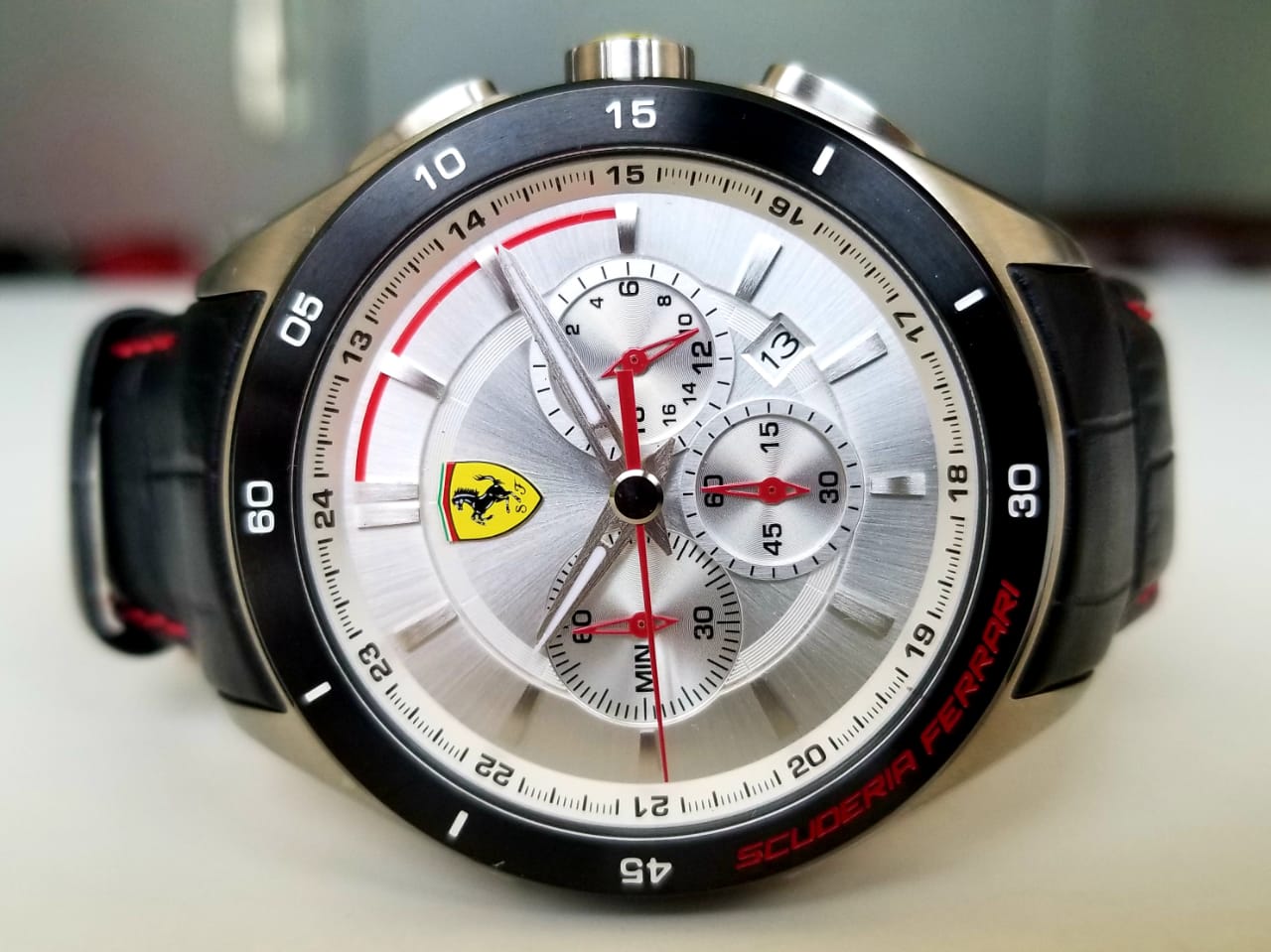 Scuderia Ferrari Gran Premio Mens Black Leather Chronograph Date Watch ...