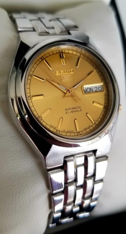 Seiko 5 SYMG53 SYMG53J1 SYMG53J Automatic 21 Jewels Gold Dial Stainless ...