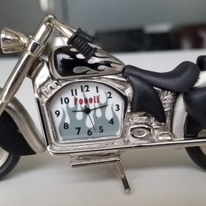 Fossil Novelty Motorcycle Desk Clock with Flames and Bags