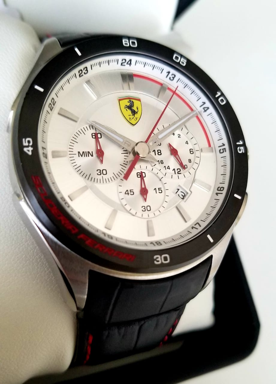 Scuderia Ferrari Gran Premio Mens Black Leather Chronograph Date Watch ...
