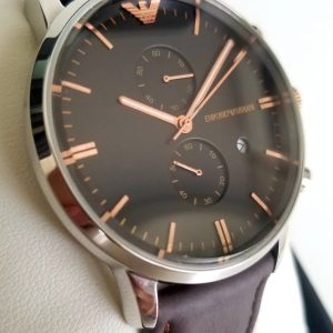 Emporio Armani Men's Chronograph Brown Dial Leather Strap Wrist Watch
