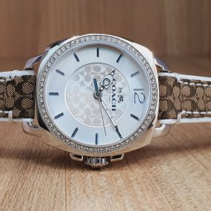 COACH Women's 36mm Leather Watch Silver Khaki Watch 14502415