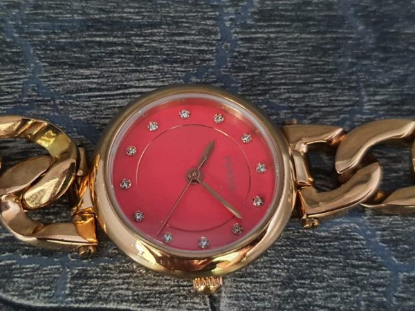 FOSSIL Olive Red Dial Gold-tone Ladies Watch ES3575