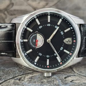 Ferrari Men's Leather Band Steel Case Quartz Black Dial Analog Watch 0830231