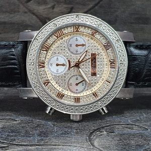Akribos XXIV Women’s Grandiose Diamond Chronograph Black Leather Strap Watch AK437RG
