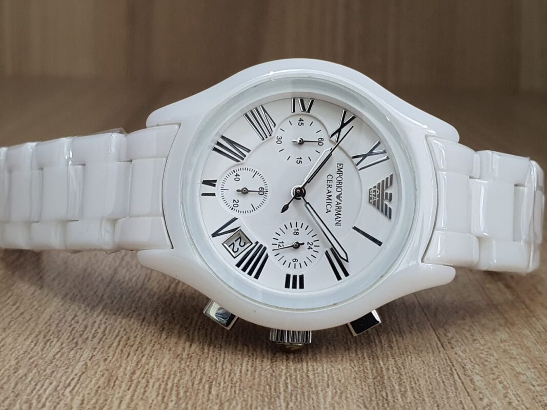 Emporio Armani Ladies Round White Dial Chronograph 38mm Watch AR1404 ...