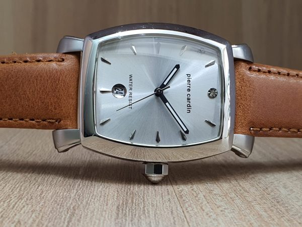 Pierre Cardin Men’s Light Brown Leather Strap Silver Dial 36mm Watch PC10028-1