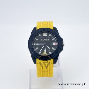 Tommy Hilfiger Men's Quartz Yellow Silicone Strap Black Dial 46mm Watch 1791043
