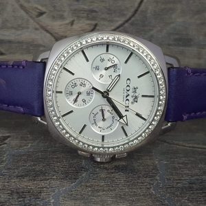 Coach Women's Silver Dial Purple Leather Strap 40mm Watch 14502087