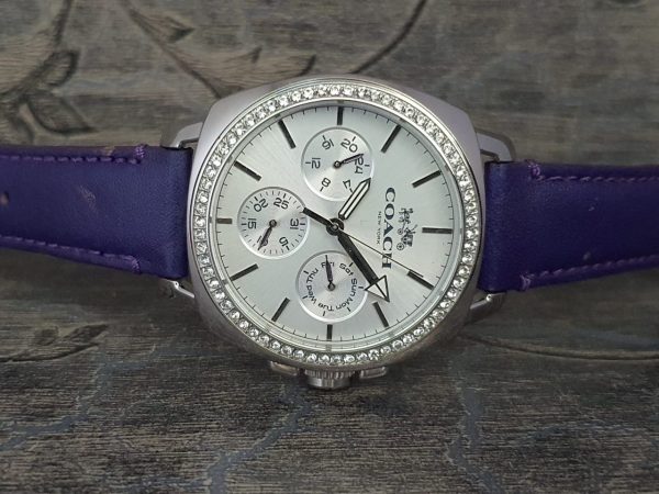 Coach Women's Silver Dial Purple Leather Strap 40mm Watch 14502087