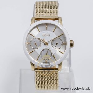 Hugo Boss Women's Quartz Gold Stainless Steel Silver Sunray Dial 36mm Watch HB151859