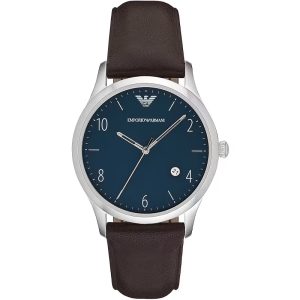 Emporio Armani Men’s Quartz Brown Leather Strap Blue Dial 41mm Watch AR1944