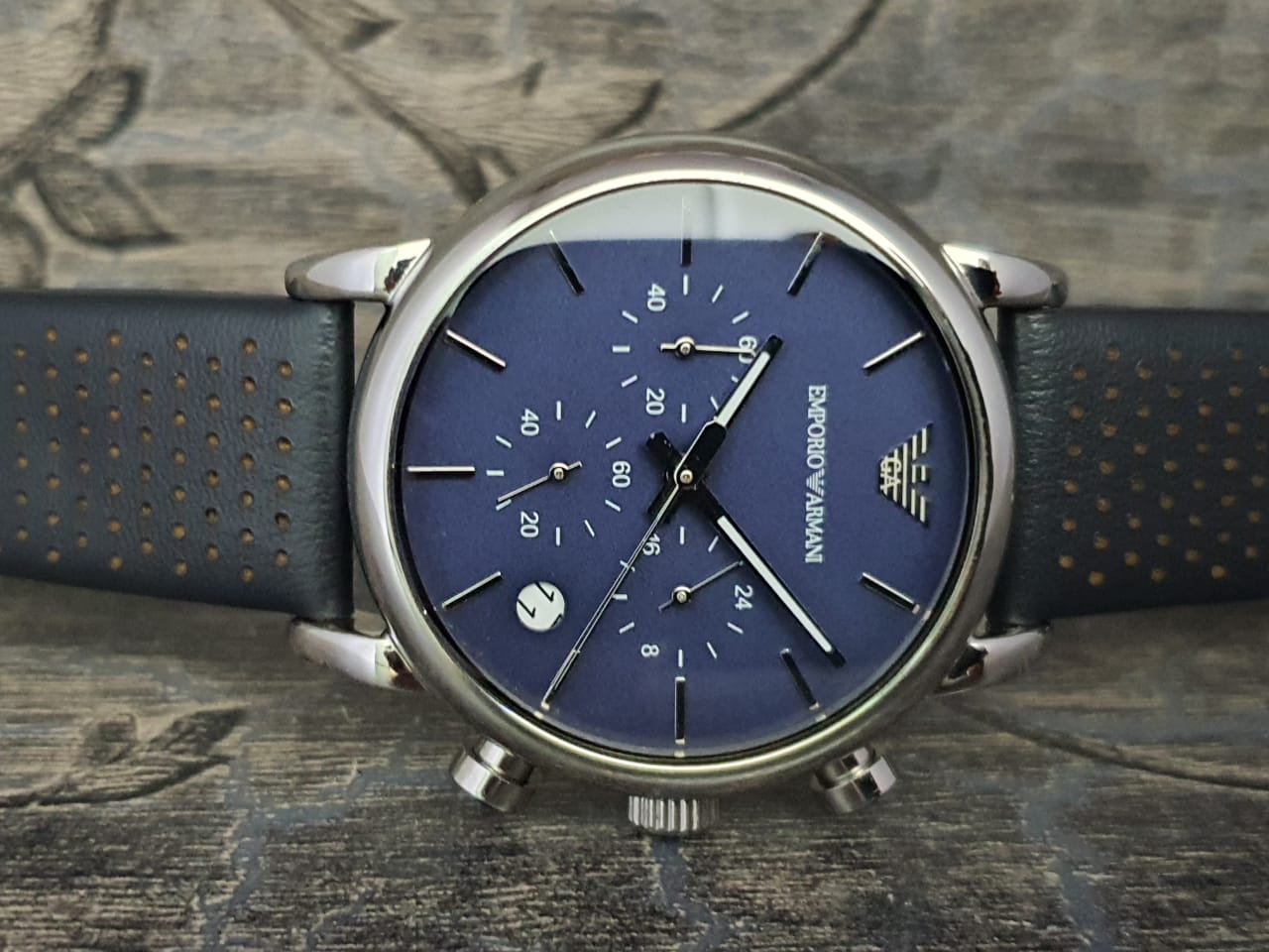 Emporio Armani Men's Quartz Leather Strap Blue Dial 41mm Watch AR1736 -  