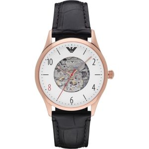 Emporio Armani Automatic Men's White Dial Black Leather Watch AR1924