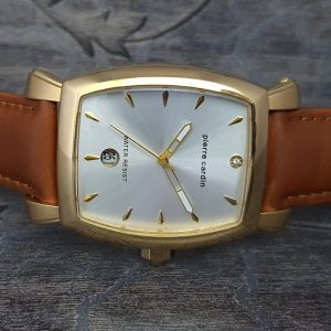 Pierre Cardin Men’s Quartz Brown Leather Strap Silver Dial 36mm Watch PC10028-1