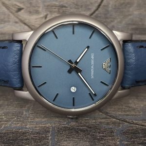 Emporio Armani Men's Dress Leather Strap Blue Watch AR1972