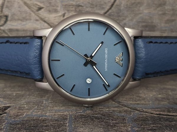 Emporio Armani Men's Dress Leather Strap Blue Watch AR1972