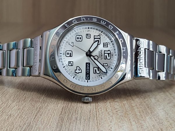 Swatch Men’s/Unisex Stainless Steel Swiss made Quartz Silver 38mm Watch YGS716GX