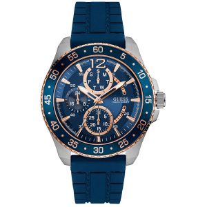 GUESS Men's Quartz Blue Silicone Strap Blue Dial 46mm Watch W0798G2