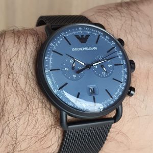 Emporio Armani Men\'s Quartz – Blue Dial Steel AR11201 43mm Stainless Watch