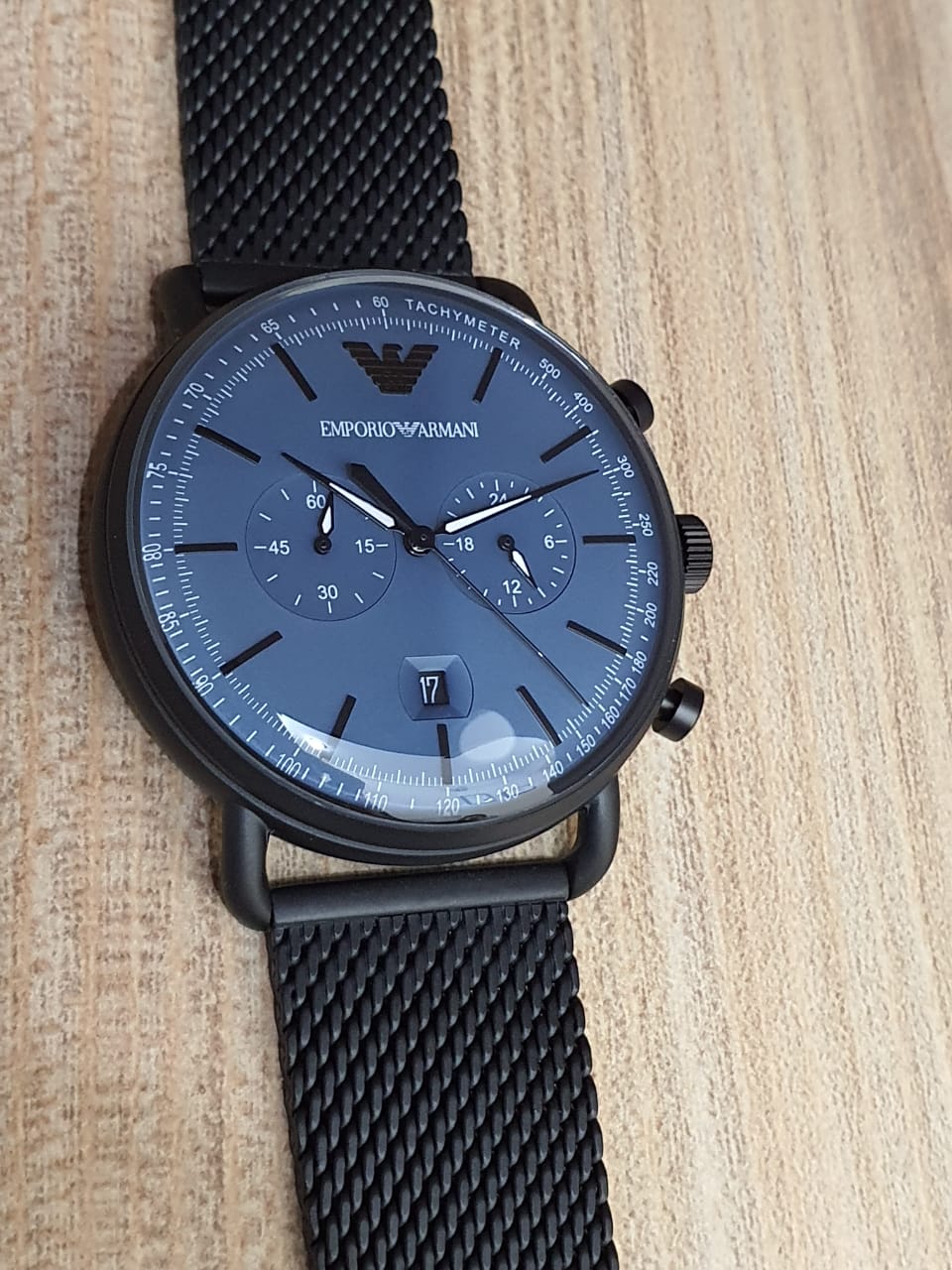 Quartz AR11201 Stainless Watch Dial Emporio Blue Armani – Men\'s Steel 43mm