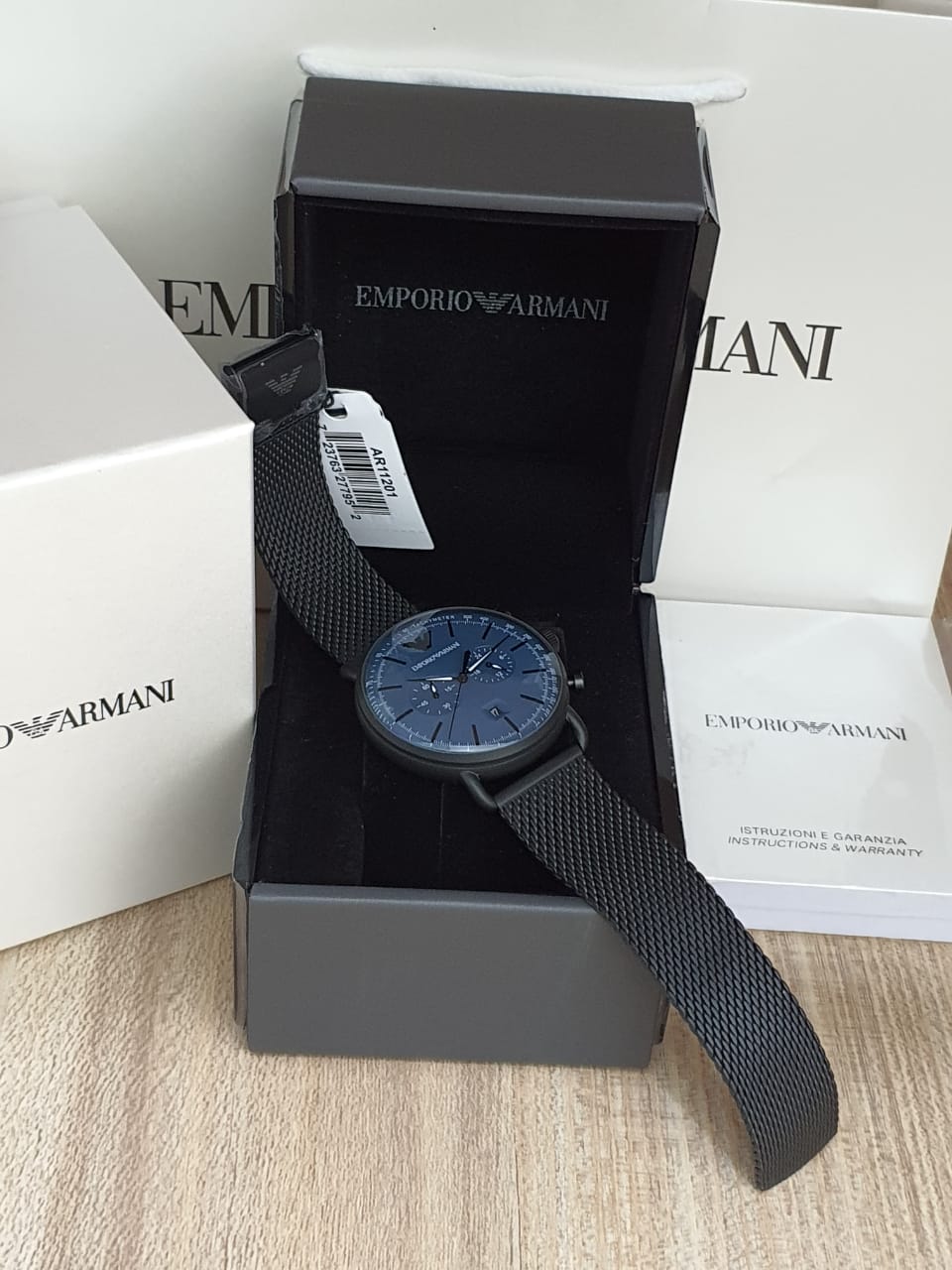 Emporio Armani 43mm Stainless Watch Men\'s – Blue Quartz Dial AR11201 Steel