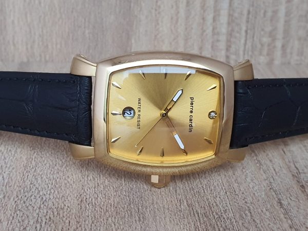 Pierre Cardin Men’s Black Leather Strap Gold Dial 36mm Watch PC10028-1