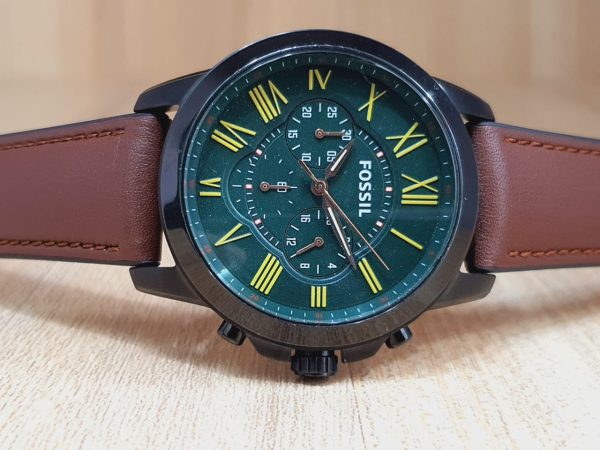 Fossil Men's Chronograph Leather Band Green Dial 44mm Watch FS4939