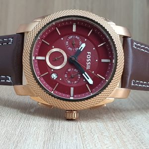 Fossil Men’s Chronograph Brown Leather Strap Maroon Dial Watch BQ2032/2
