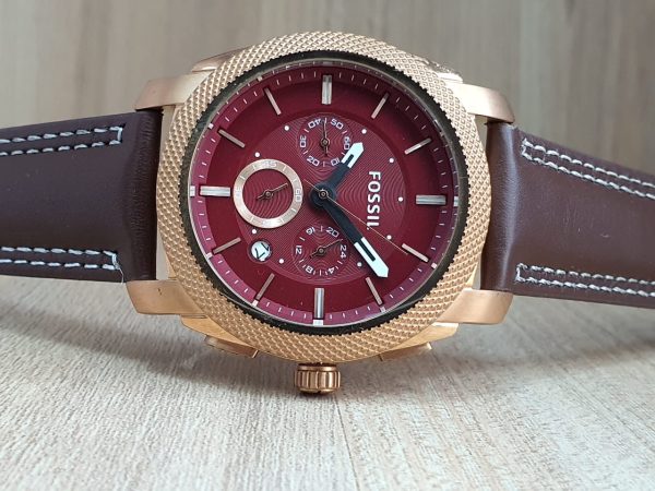 Fossil Men’s Chronograph Brown Leather Strap Maroon Dial Watch BQ2032/2