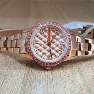 Armani Exchange Women's Rose Gold Quilted Dial Pink Crystal Bezel 24mm Watch AX5220