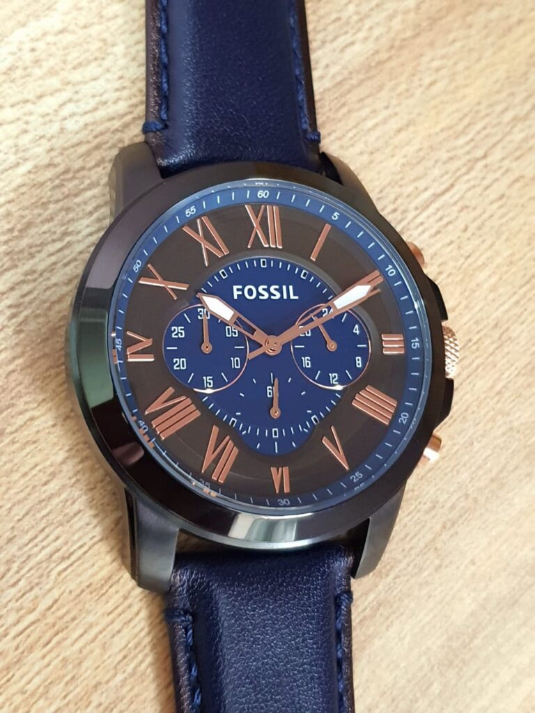 Fossil Men’s Chronograph Quartz Leather Strap Black and Blue Dial 43mm ...