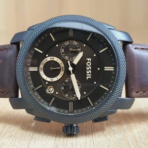 Fossil Gent's Chronograph Leather Band Black Dial Watch FS4656